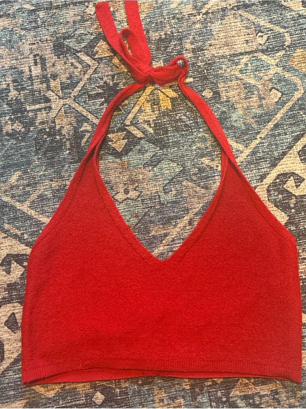 ba&sh Red Knit Halter Crop Top